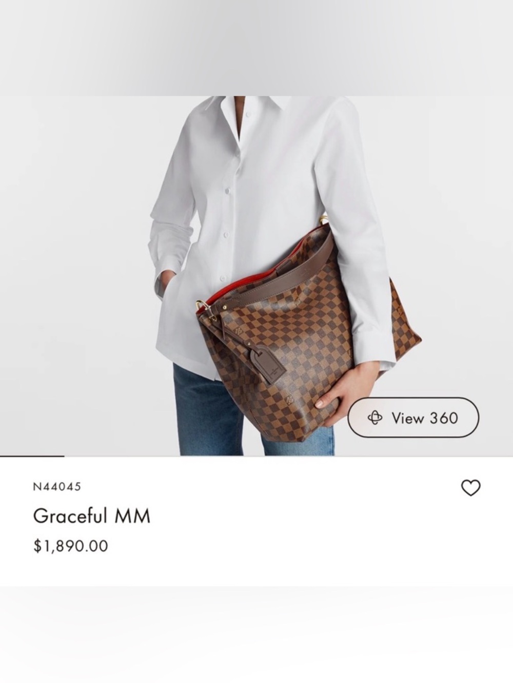 Louis Vuitton Damier Ebene Graceful MM Shoulder Bag with Red Interior Trim